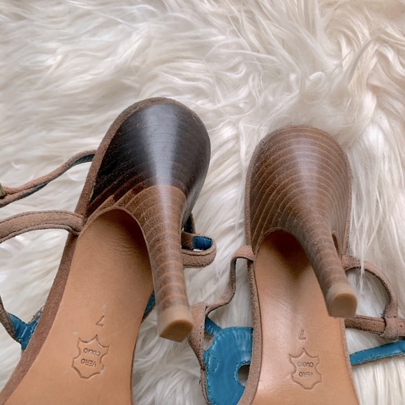 Charles David Embroidered Suede Leather Wood Kitten Heels Y2K 90s - Picture 6 of 6